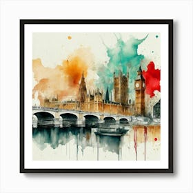 Big Ben London City Watercolor Painting Art Print