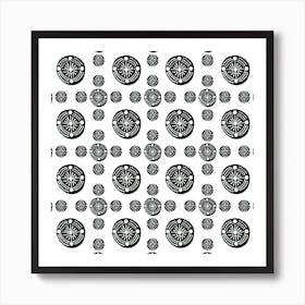 Black White Tribal Ethnic Circles Geometric Art Print