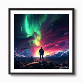 Man Vs Aurora - Aurora Borealis Art Print