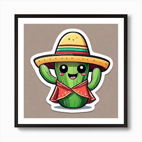 Cactus Wearing Mexican Sombrero And Poncho Sticker 2d Cute Fantasy Dreamy Vector Illustration (63) Art Print