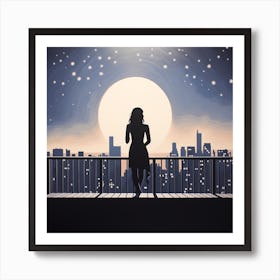 Silhouette Of A Woman At Night Art Print