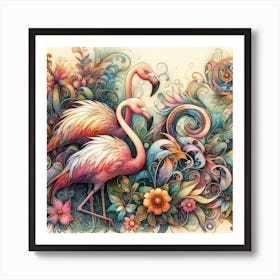 Colorful Flamingos 3 Art Print