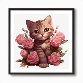 Kitten With Roses 4 Art Print