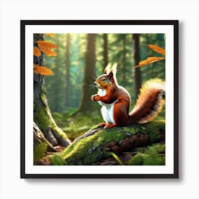 Red Squirrel In The Forest 63 Art Print