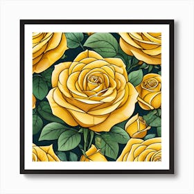 Yellow Roses Seamless Pattern 6 Art Print