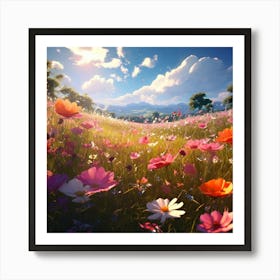 Field Of Wild Flowers Many Colours Landscape Art Print