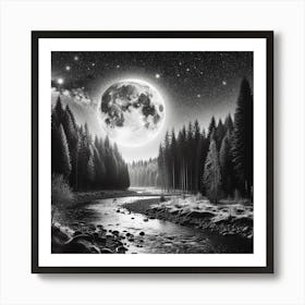 Full Moon Over The Forest Art Print