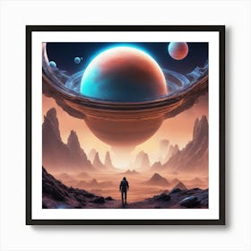 Space Sci Fi Background, Gas Giant In The Sky Illustration, Fantastic Alien Landscape Art Print