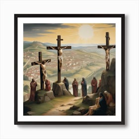 An Expansive Scene Portraying The Crucifixion Of Jesus Marked By A Crown Of Thorns Adorning His Hea 870410497 Art Print