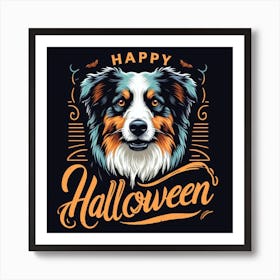 Happy Halloween Australian Shepherd Art Print