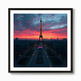 Paris Eiffel Tower At Sunset Art Print