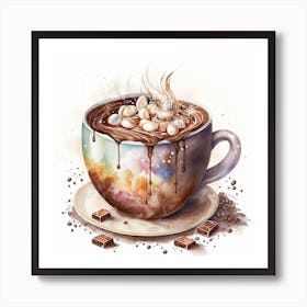 Watercolor Hot Chocolate In A Cup Art Print