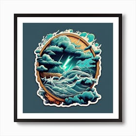 Ocean Storm With Large Clouds And Lightning 1 Art Print