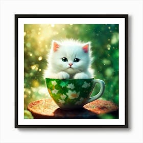 White Kitten In A Teacup 1 Art Print