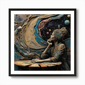 Woman playing cards on a table, clay art, artwork print, "Finally Home" Art Print