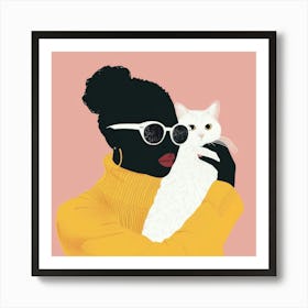 Black Woman With Cat Art Print