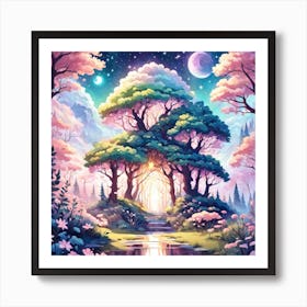 A Fantasy Forest With Twinkling Stars In Pastel Tone Square Composition 75 Art Print