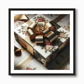 Gift Box With Gold Ribbon Art Print