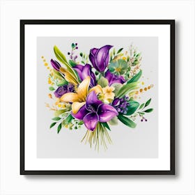 Watercolor Mardi Gras Flower Bouquets 10 Art Print