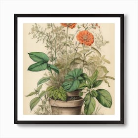 Orange Flowers In A Pot, wall art, painting design Art Print