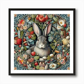 Rabbit In Floral Wreath Poster