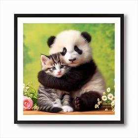 Panda Bear And Kitten 1 Póster