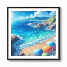 Beach With Umbrellas Art Print