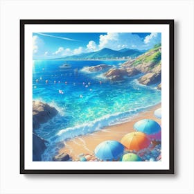 Beach With Umbrellas Poster