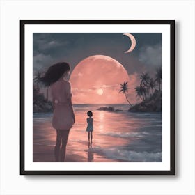 Mother And Daughter On The Beach Art Print