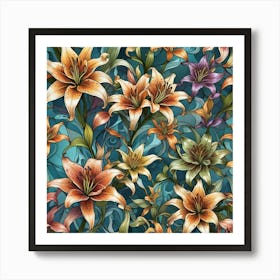 Pattern With Lilies 1 Art Print