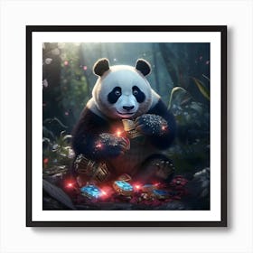 Bejewelled panda bear knows how to keep his jewels close to his chest! Art Print
