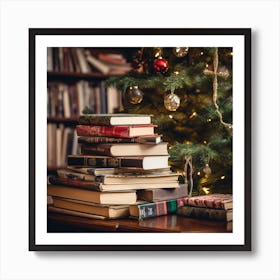 Christmas Books On A Table Art Print