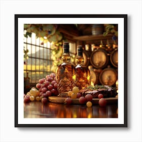 Wine Barrels And Grapes Art Print