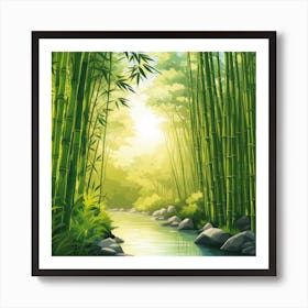 A Stream In A Bamboo Forest At Sun Rise Square Composition 63 Póster