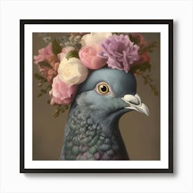 Taube mit Blumenekranz Malerei Art Print