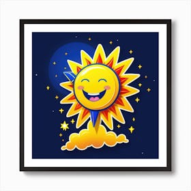 Lovely smiling sun on a blue gradient background 59 Art Print