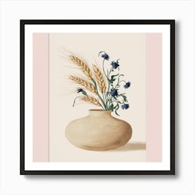 Wheat And Flowers In A Vase Art Print