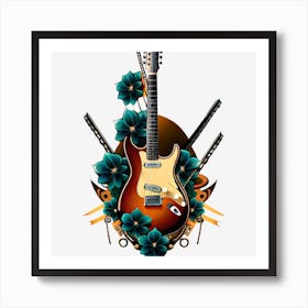 Electric Guitar With Flowers Art Print