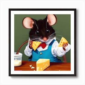 Pop Art Print | Mouse With Formal Outfit Holding Cheese Wedges Art Print