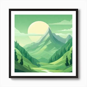 Misty mountains background in green tone 173 Art Print