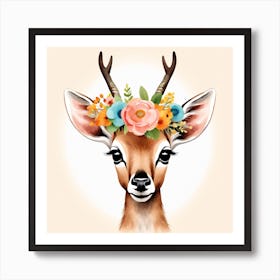 Floral Baby Antelope Nursery Illustration (52) Art Print