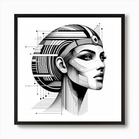 Cleopatra Head - Abstract Line Art Illustration 277 Art Print