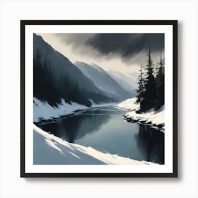 A Scottish Winter Landscape, A Dark Sky Art Print