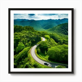 Treetop Car Scenic Tour Tourism Country Rural Green Zigzag Drive Road Background Topview (7) Art Print