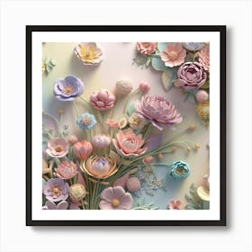 3d Floral Arrangement Vibrant Intricate Pattern Wall Decoration Art Print