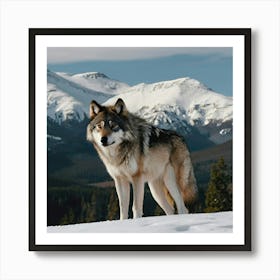 Wolf With Snowy Mountains 1 Art Print