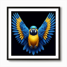 A Stunning Digital Painting of a Vibrant Macaw Parrot with Bright Blue and Yellow Feathers, Capturing the Bird's Majesty and Elegance with Intricate Details and Lifelike Textures, Set against a Dark Background to Make the Parrot the Center of Attention 1 Art Print