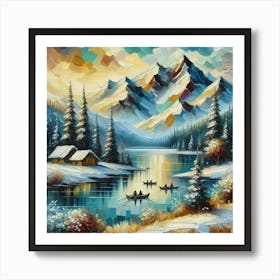 Montain lac oil painting abstract painting art 15 Art Print