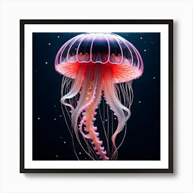 Spectral Elegance: The Black and Pink Portrait of a Ghostly Jellyfish Art Print