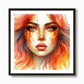 Watercolor Of A Girl With Fire Art Print